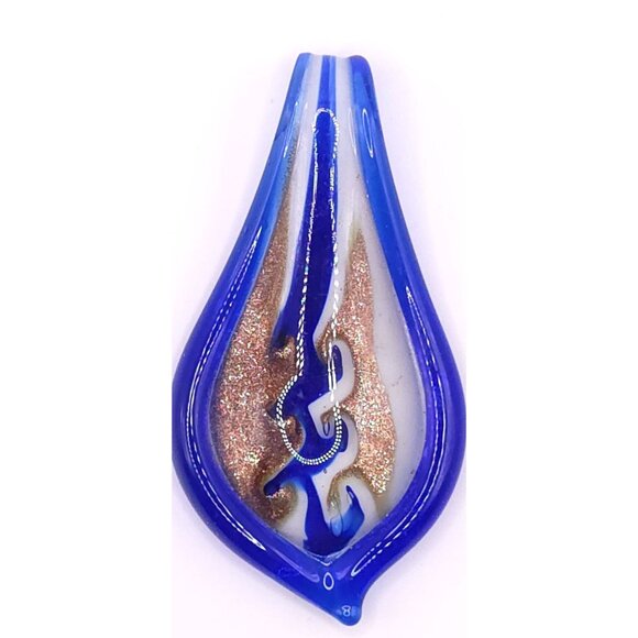 Unbranded Jewelry - Handcrafted Blue Gold Swirl Glass Pendant Artisan Lampwork Jewelry Making Focal